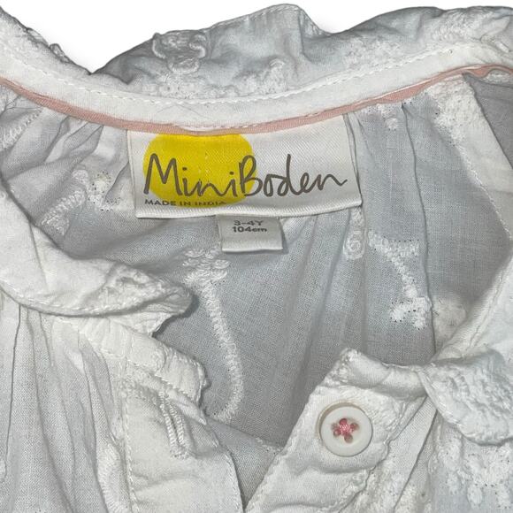 Mini Boden Girls Blouse 3-4Y Top Crochet Button Up Short Sleeve White Spring - Picture 4 of 11